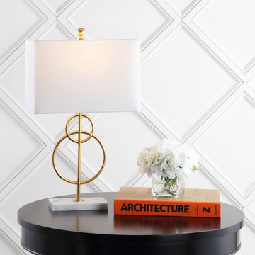 Haines 26" Modern Circle Marble/Metal LED Table Lamp - JONATHAN Y